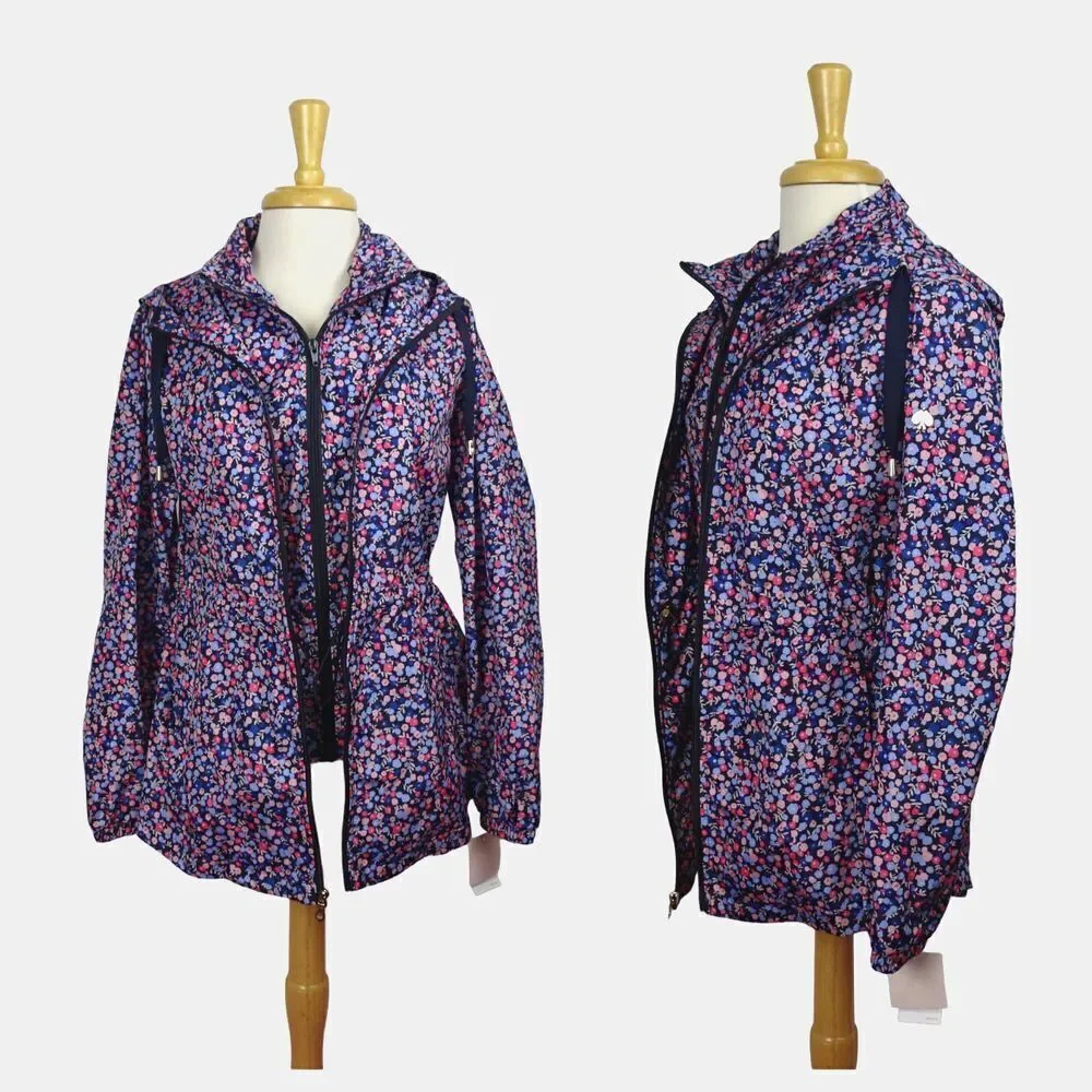 Kate Spade Packable Anorak Utility Jacket Park Ave Floral Double Zip NWT XS
